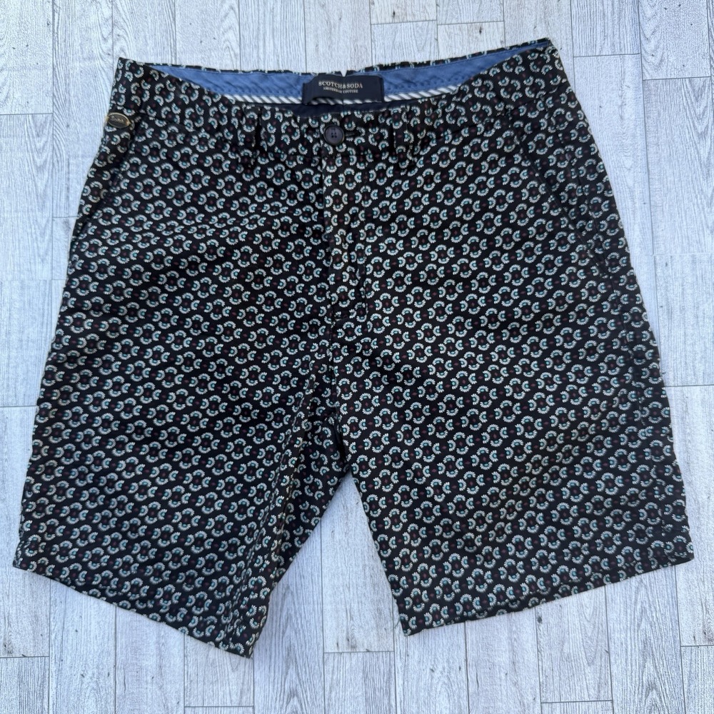 Scotch & Soda Stuart Shorts Size 28 Black Geometric Flower Print Chino Cotton